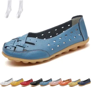 Orthopedic Loafers for Women, Orthopedic Loafers in Breathable Leather, Flats Slip-On Orthopedic Sandals