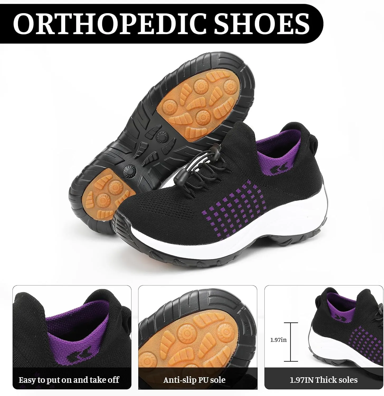 Orthopedic Sneakers for Women Men Comfort Wear Orthowear Shoes Walking Slip on Trainers Breathable Arch Support Shoes Ladies Nursing Work Mesh Shoe Running Jogging Sneaker Plantar Fasciitis Unisex