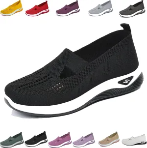 Orthowalkway Womens Shoes, Womens Comfortable Breathable Sneakers Woven Orthopedic Slip On Diabetic Walking Shoes