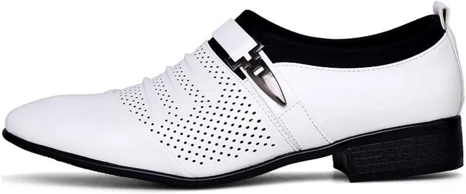 Oxford Shoes for Men Slip On Cap Toe Pleated PU Leather Slip Resistant Anti-Slip Low Top Non Slip Casual