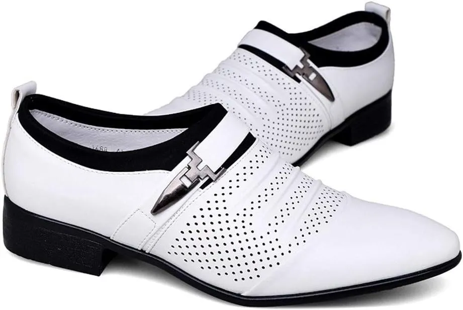 Oxford Shoes for Men Slip On Cap Toe Pleated PU Leather Slip Resistant Anti-Slip Low Top Non Slip Casual