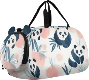Panda Motif Youth Sports Duffel Bag with Ventilated Shoe Compartment|All-Season Lightweight Travel Gym Bag for Girls & Boys|Water-Resistant Gear Bag