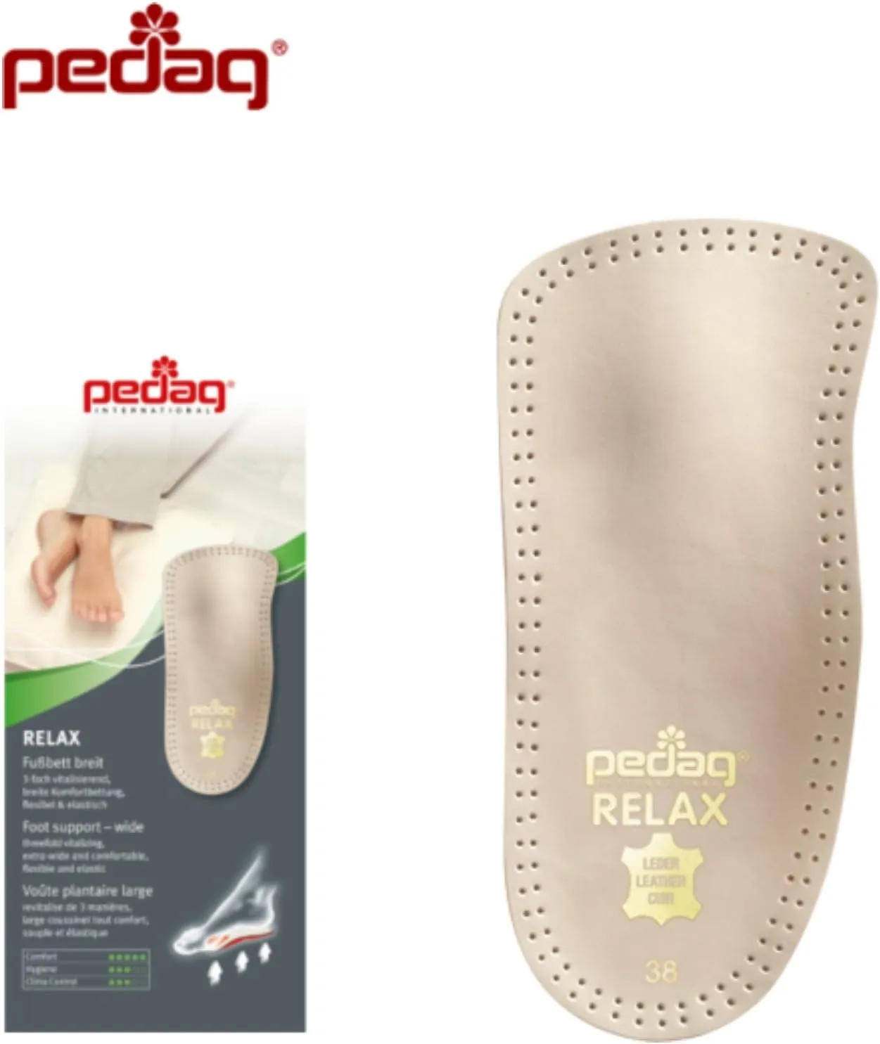 Pedag Relax 3/4 Insoles | German Made | Wide Arch Support Inserts with Latex Heel Cup & Metatarsal Pad | Perfect for Overpronation | Tan | Women’s US 8/EU 38