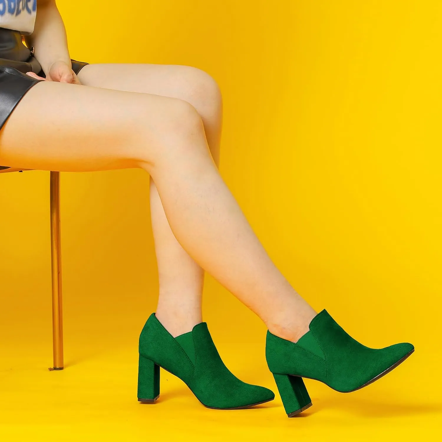 Perphy Pointy Toe Slip on Chunky Heels Chelsea Ankle Booties for Women