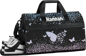 Personalized Duffel Bag with Name Butterfly Custom Travel Sports Bag with Shoes Compartment for Women Men Waterproof Dance Ballet Bag Lightweight, Sky Blue Pink