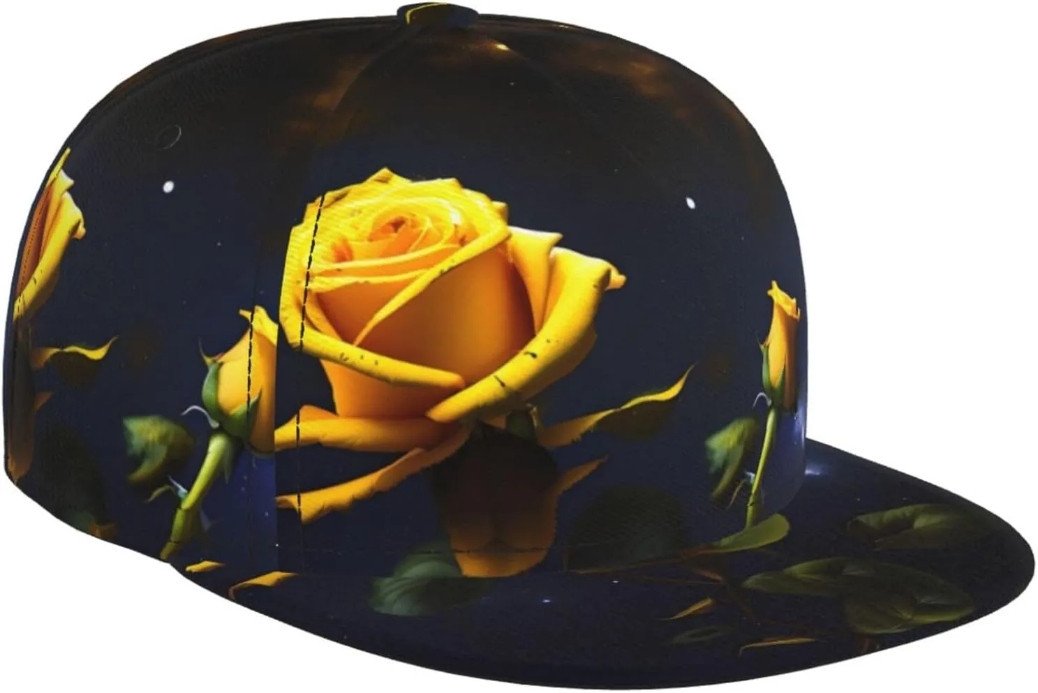 PHAYAH Yellow Roses Starry Night Hats for Men Women Fashion Flat Brim Baseball Cap Dad Caps Suitable for Outdoor Sports, Travel and Daily Use