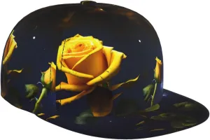 PHAYAH Yellow Roses Starry Night Hats for Men Women Fashion Flat Brim Baseball Cap Dad Caps Suitable for Outdoor Sports, Travel and Daily Use