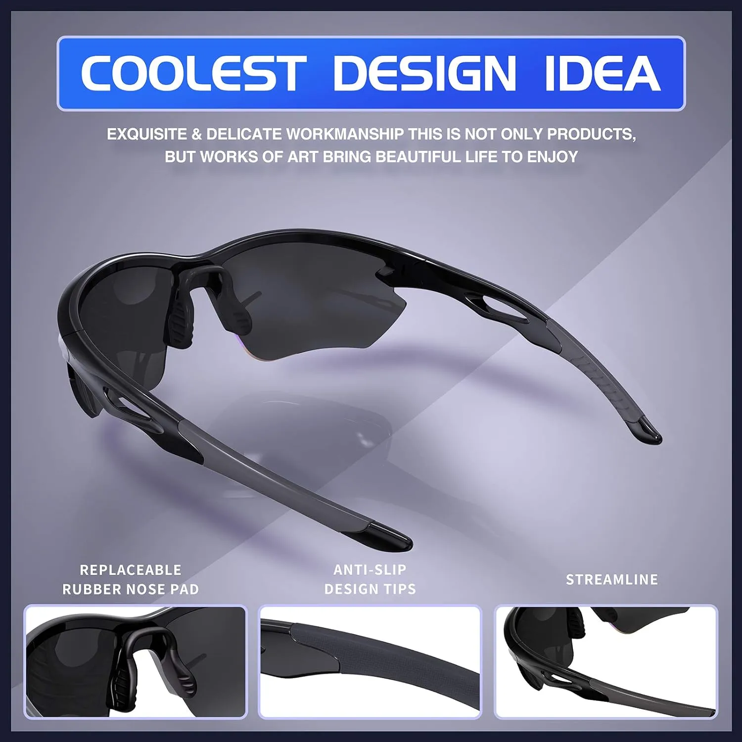 Polarized Sports Sunglasses for Men Women Cycling Running Fishing Glasses TR90 Unbreakable Frame UV Protection