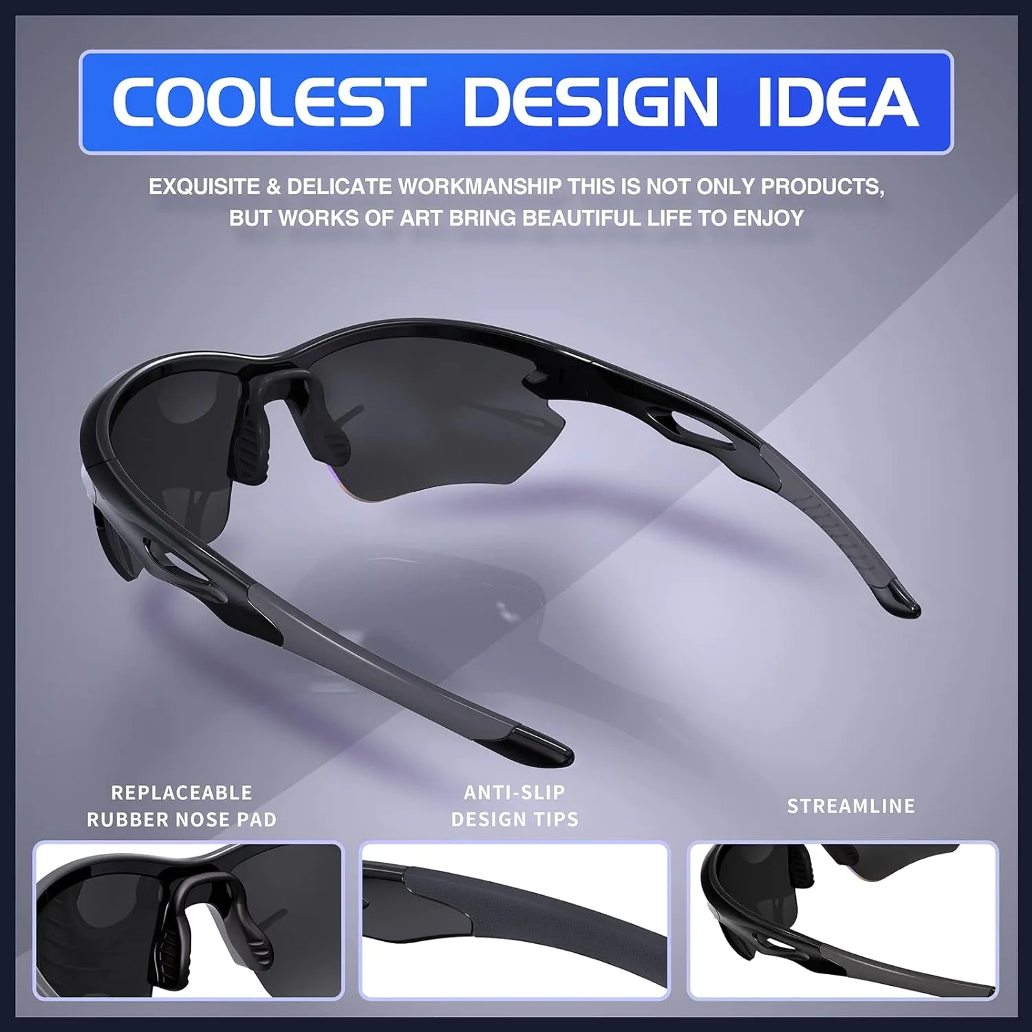 Polarized Sports Sunglasses for Men Women Cycling Running Fishing Glasses TR90 Unbreakable Frame UV Protection