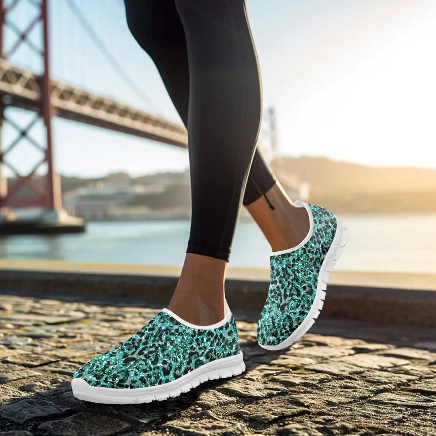 Pop Leopard Print Slip on Shoes Women Low Top Casual Mesh Shoes with Arch Support Insole Business Work Outdoor Sneaker