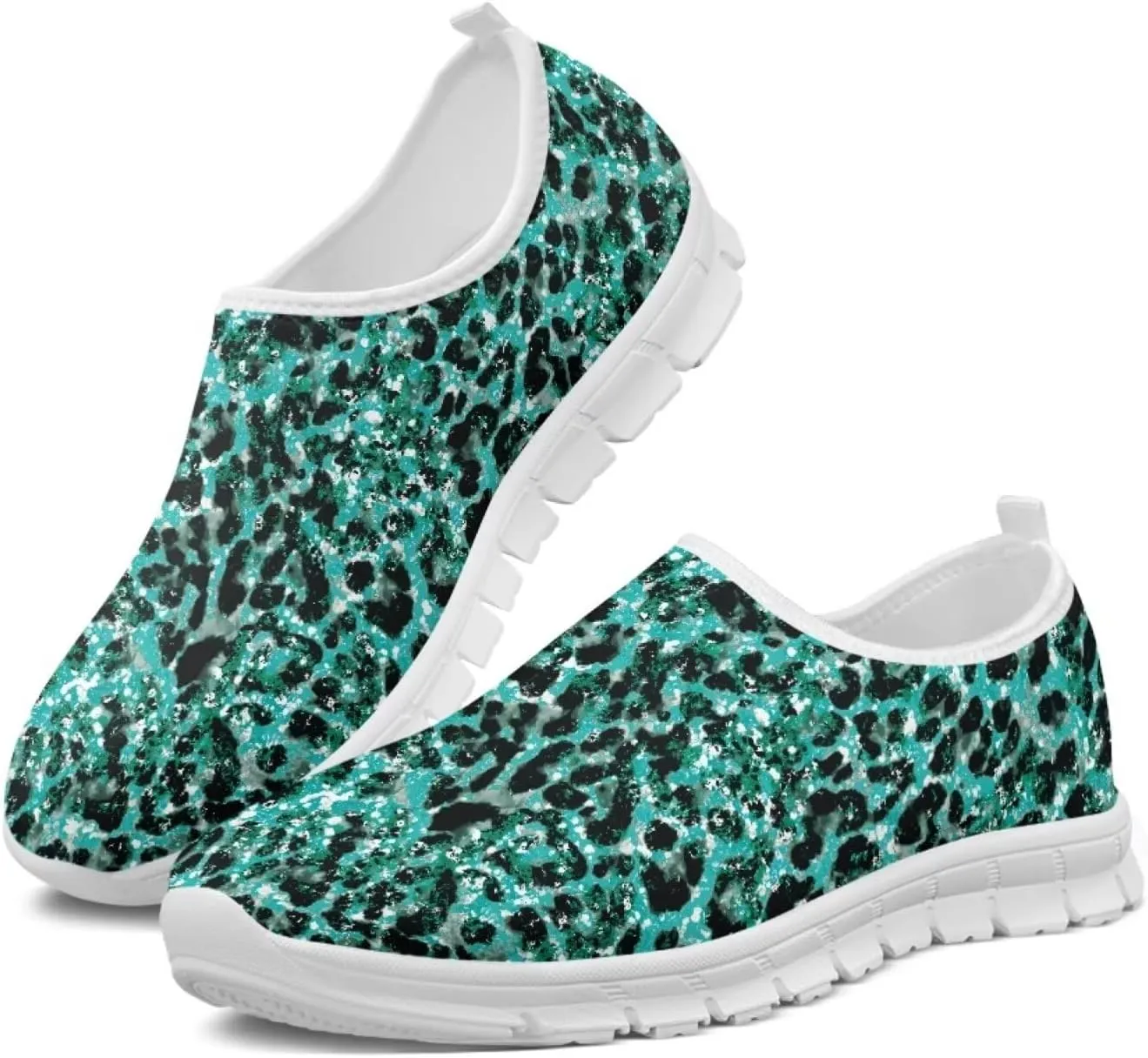 Pop Leopard Print Slip on Shoes Women Low Top Casual Mesh Shoes with Arch Support Insole Business Work Outdoor Sneaker