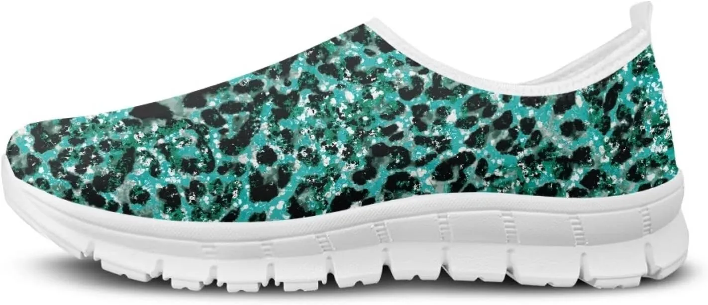 Pop Leopard Print Slip on Shoes Women Low Top Casual Mesh Shoes with Arch Support Insole Business Work Outdoor Sneaker