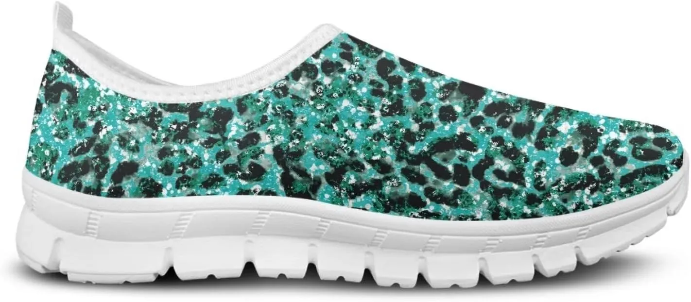 Pop Leopard Print Slip on Shoes Women Low Top Casual Mesh Shoes with Arch Support Insole Business Work Outdoor Sneaker