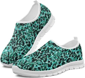 Pop Leopard Print Slip on Shoes Women Low Top Casual Mesh Shoes with Arch Support Insole Business Work Outdoor Sneaker
