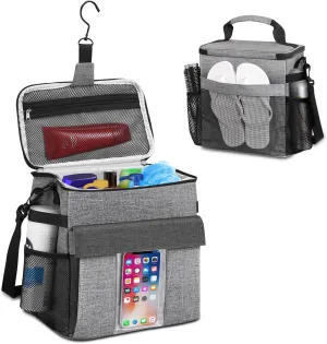 Portable Shower Caddy Tote Bag, Large Quick Dry Mesh Hanging Shower Organizer Toiletry Bag with Wet & Dry Shoes Compartment for College Dorm Gym Swimming Camping Travel, Gray