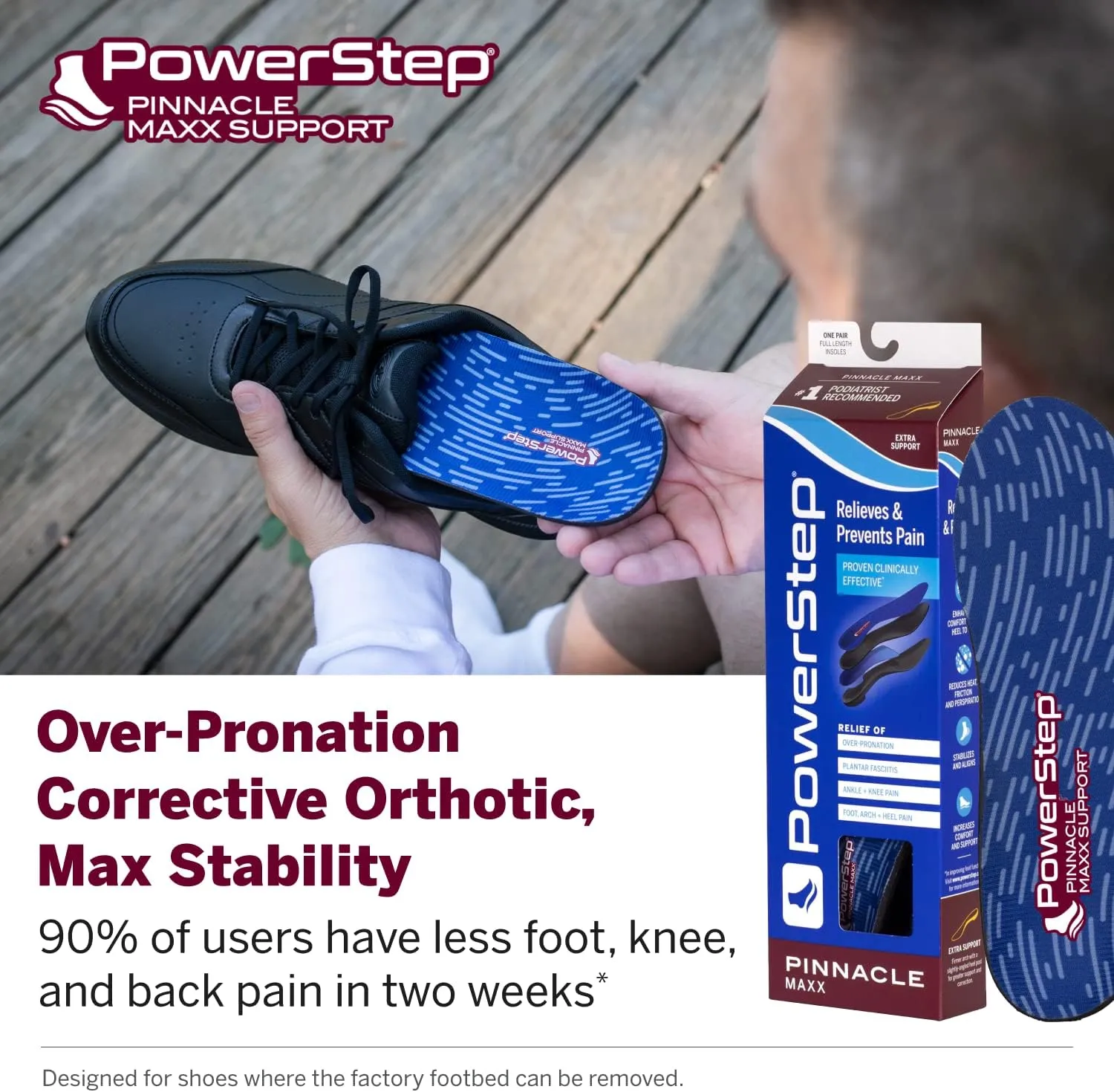 PowerStep Pinnacle Maxx Orthotic Insoles - for Maximum Stability & Comfort - Firm   Flexible Angled Heel Style to Help Flat Feet & Overpronation - Heavy Duty Inserts - Made in USA (M 11-11.5)