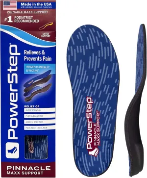PowerStep Pinnacle Maxx Orthotic Insoles - for Maximum Stability & Comfort - Firm   Flexible Angled Heel Style to Help Flat Feet & Overpronation - Heavy Duty Inserts - Made in USA (M 11-11.5)