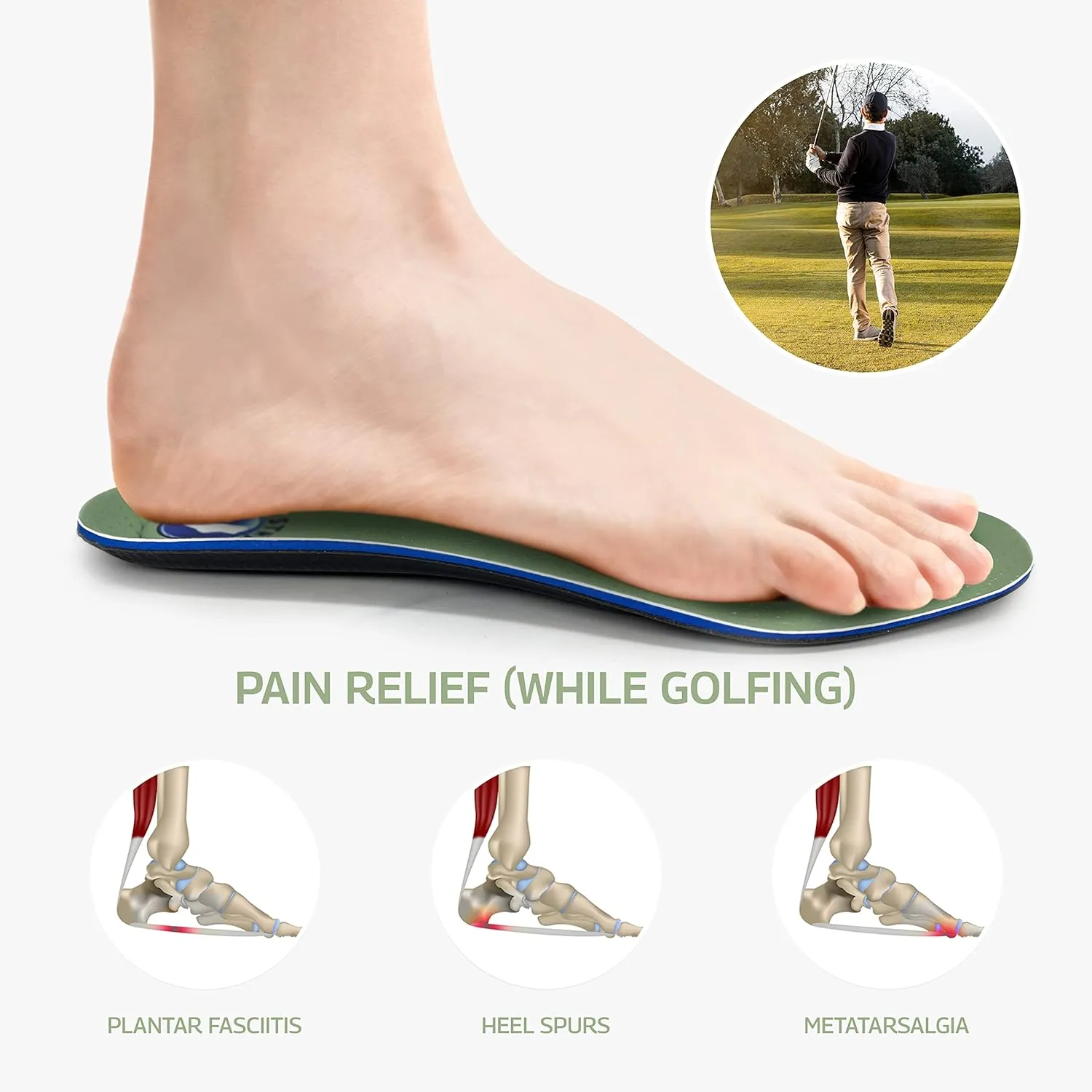 Pure Stride Golf Orthotics - Full Length Shoe Insert for Golfers with Arch Heel and Metatarsals Support - Pain Relief for Plantar Fasciitis Heel Spurs and Metatarsalgia (Golf, M9-9.5/W11-11.5)
