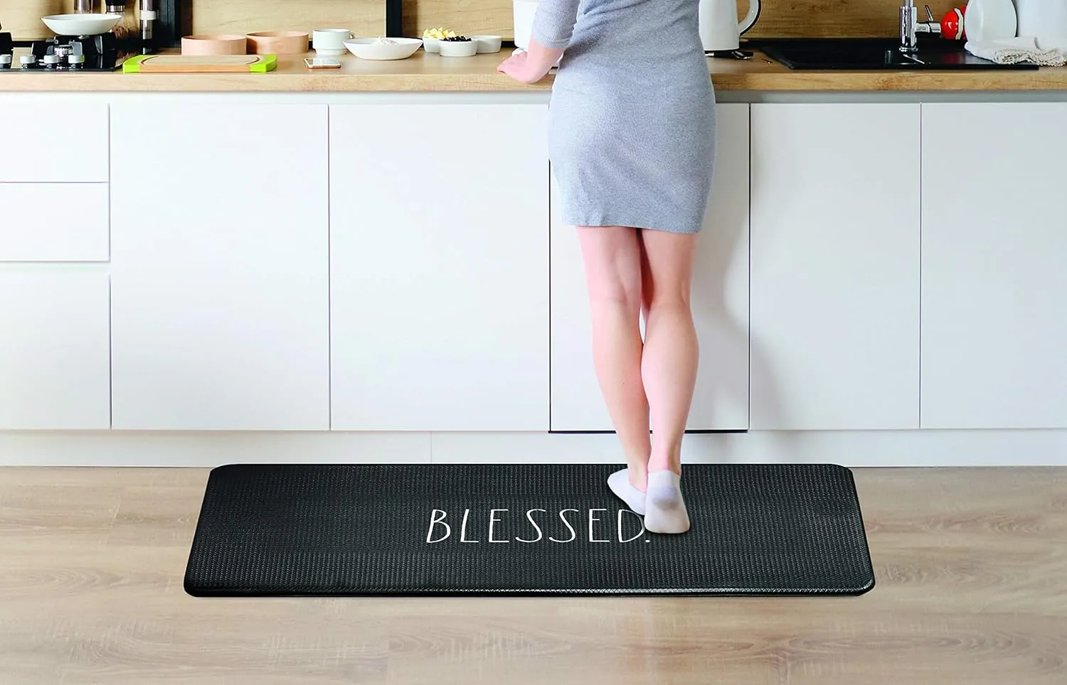 Rae Dunn Anti Fatigue Mat for Standing ‘Blessed’ - 20 Inch x 30 Inch - Cushion Foam Rubber Kitchen Mat for Floor - Non Skid Non Slip Pad for Back Pain, Knee Support, Foot Comfort
