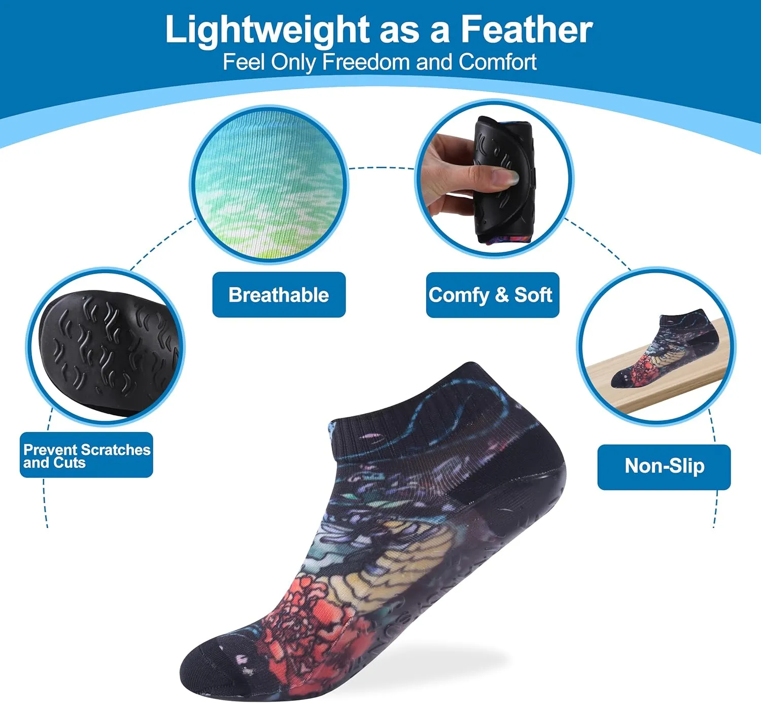 RANDY SUN Barefoot Quick-Dry Sand Beach Socks, Breathable Seamless Yoga Sock With TPE Sole