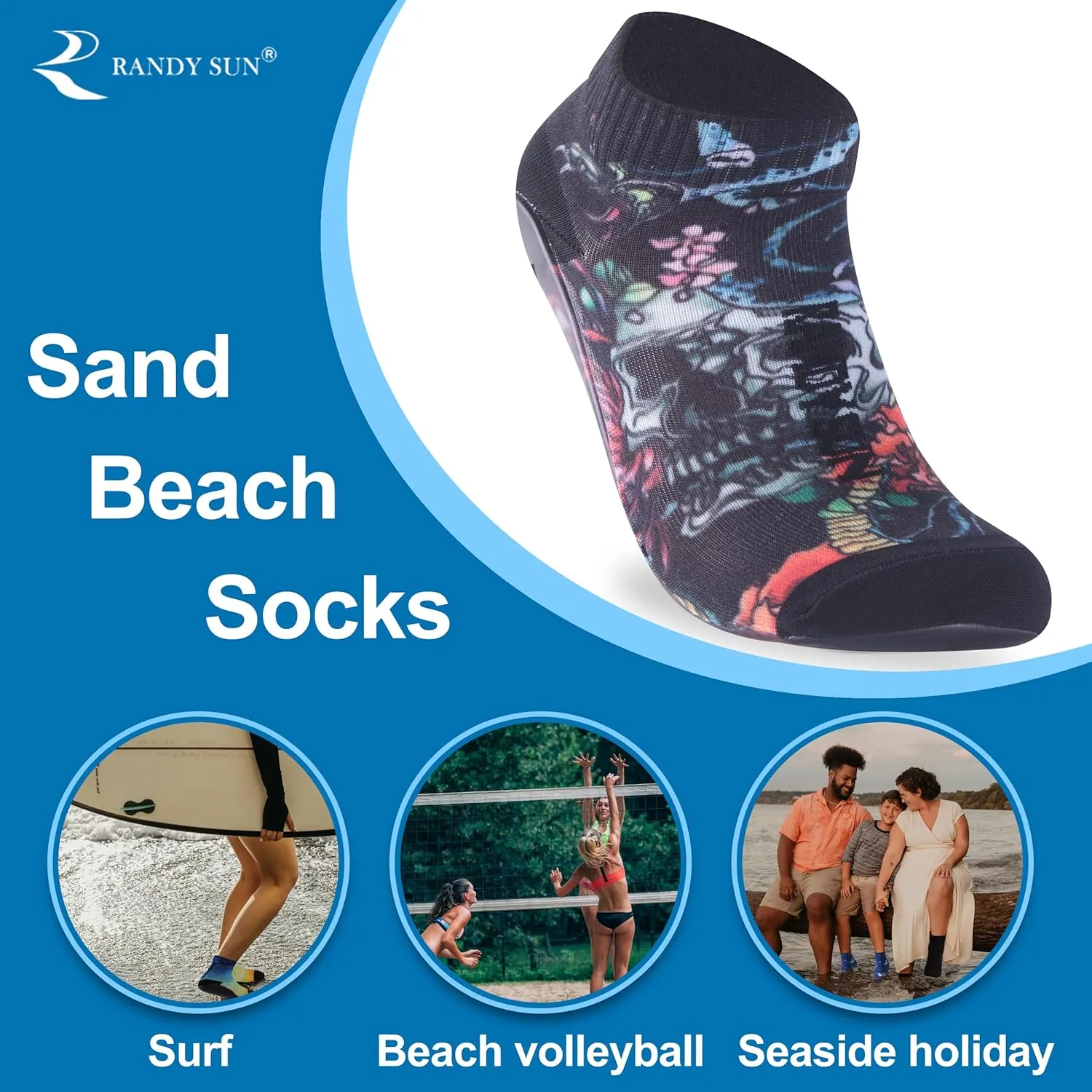 RANDY SUN Barefoot Quick-Dry Sand Beach Socks, Breathable Seamless Yoga Sock With TPE Sole
