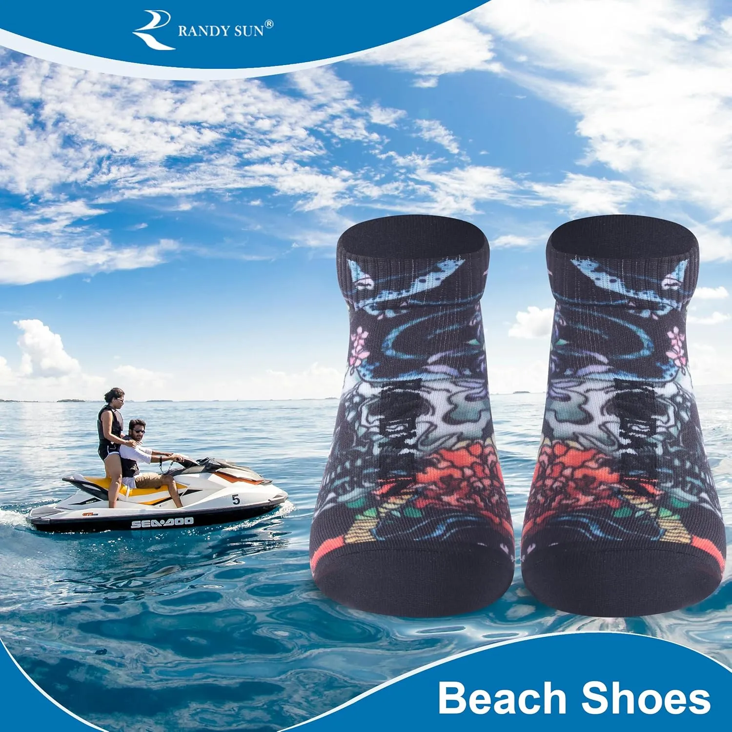 RANDY SUN Barefoot Quick-Dry Sand Beach Socks, Breathable Seamless Yoga Sock With TPE Sole
