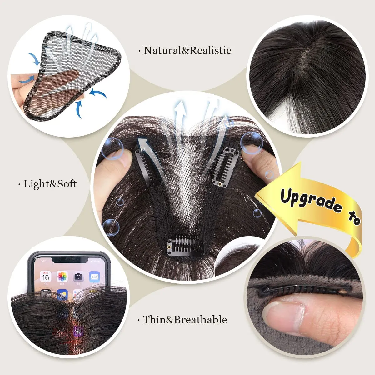 Real Human Hair Toppers for Women - No Bangs, Premium Remy Hair, Lace Base, 12inch