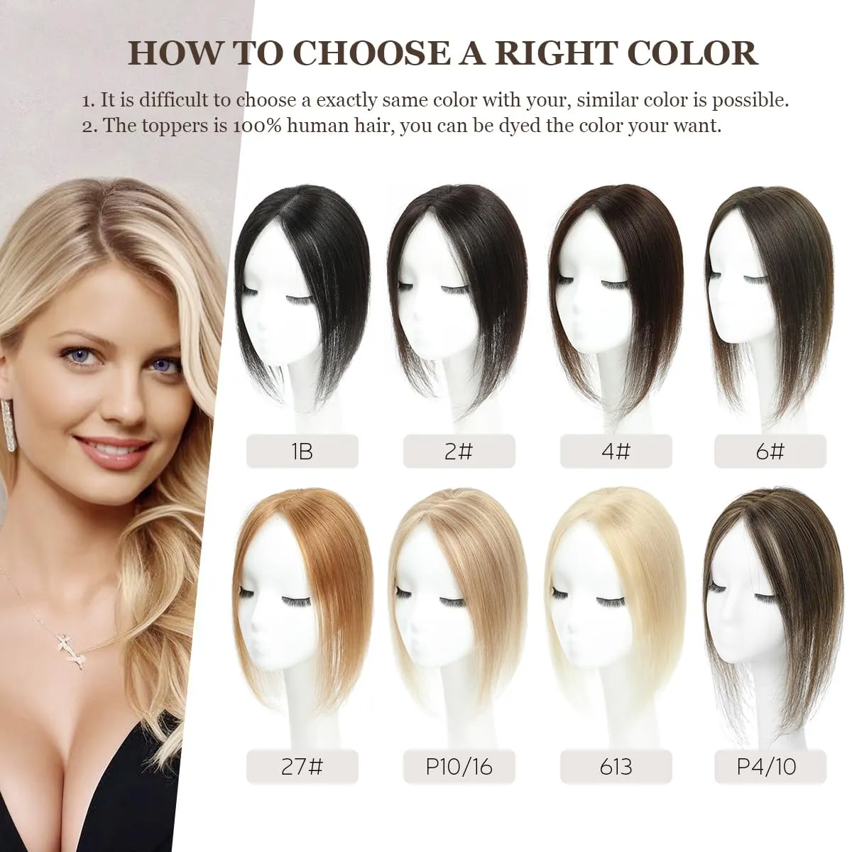 Real Human Hair Toppers for Women - No Bangs, Premium Remy Hair, Lace Base, 12inch
