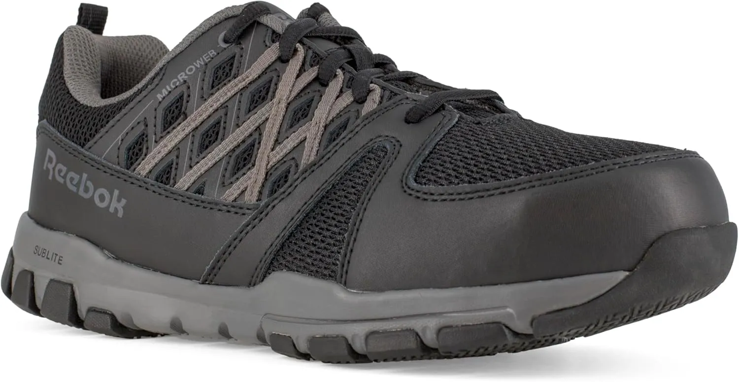 Reebok Men's Rb4016 Sublite Steel Toe Athletic Work Shoe Black with Grey Trim Safety