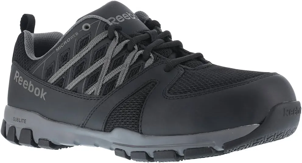 Reebok Men's Rb4016 Sublite Steel Toe Athletic Work Shoe Black with Grey Trim Safety