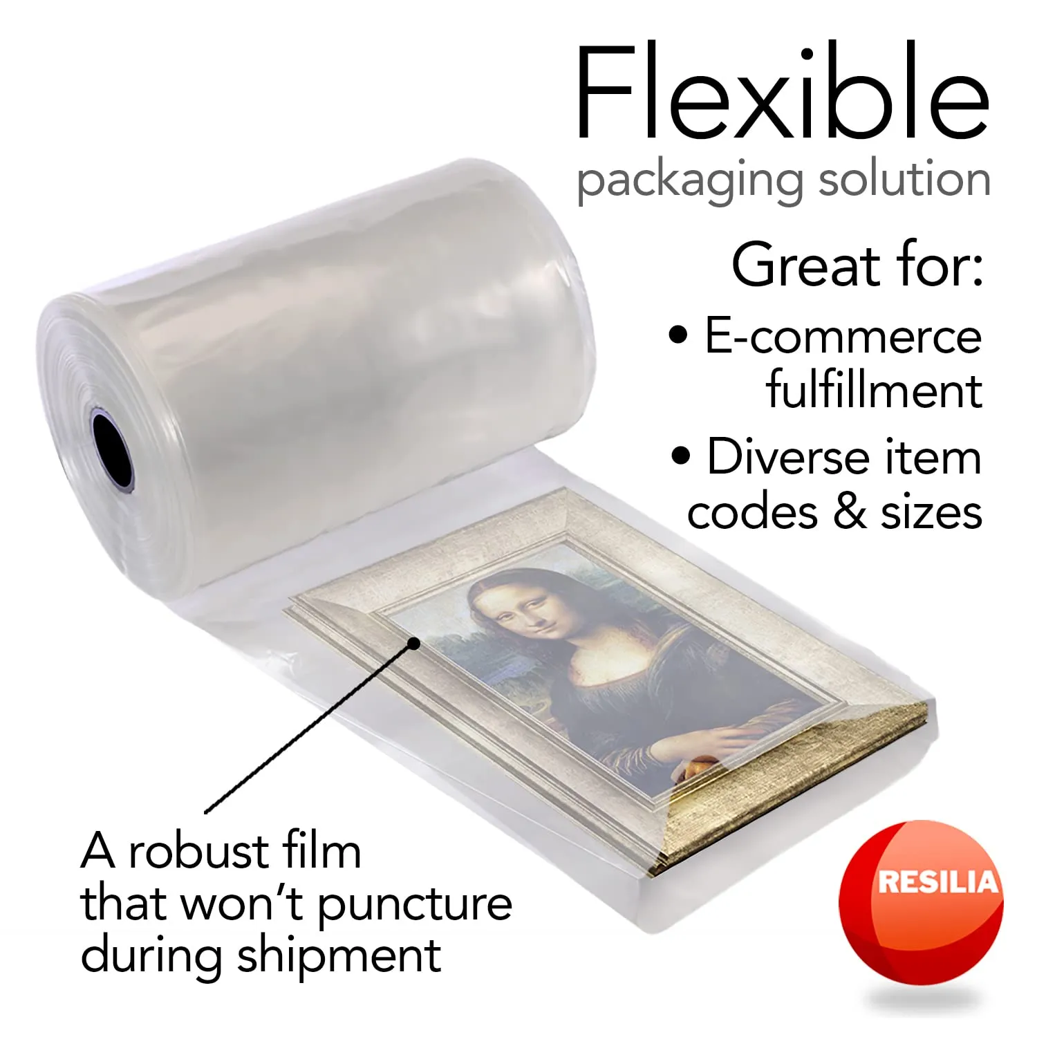 RESILIA Lay Flat Poly Tubing - Food-Grade Polyethylene, Custom Poly Bag Packaging Solution, 12 Inches x 500 Feet, 2-Mil Thickness, 1 Roll, Made in the USA