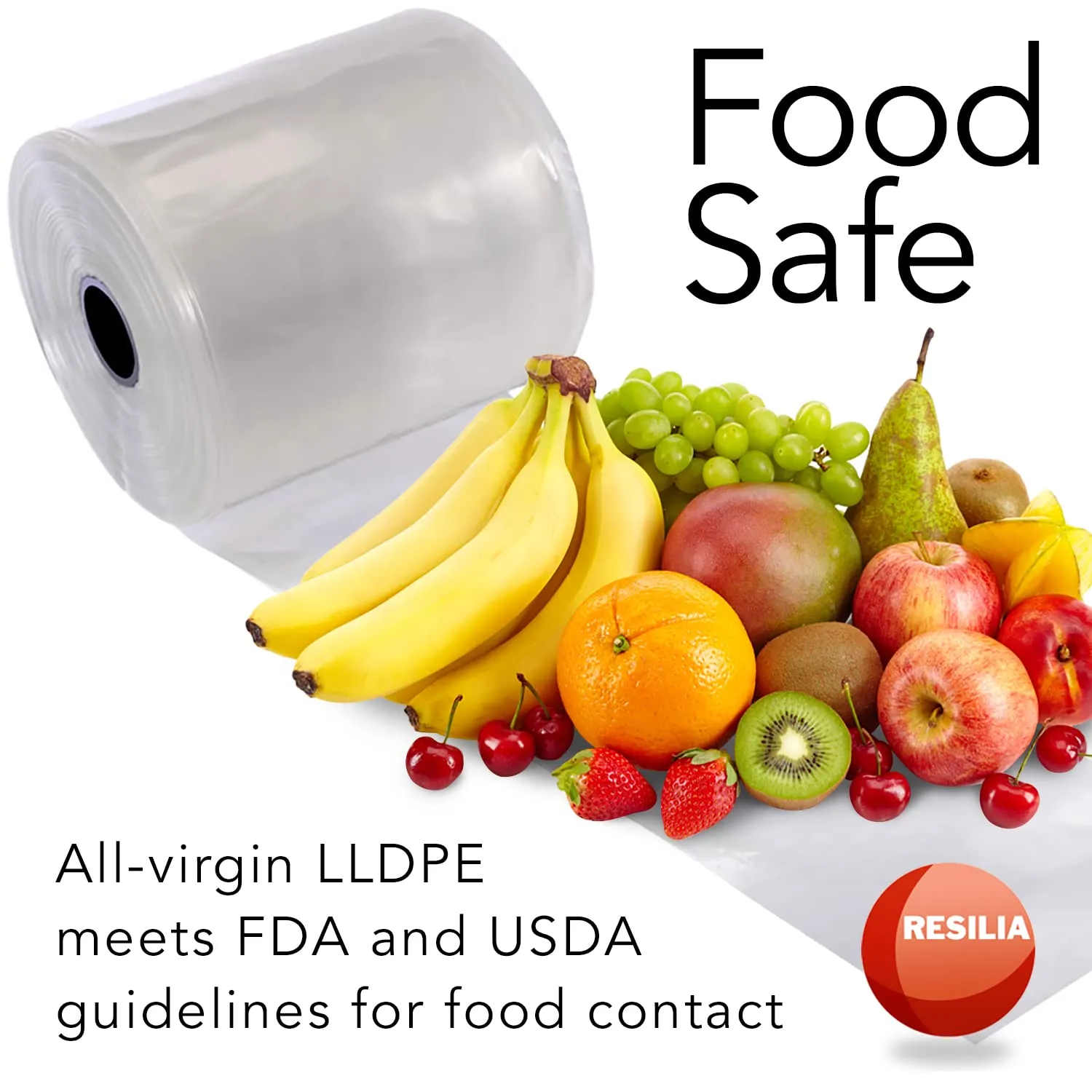 RESILIA Lay Flat Poly Tubing - Food-Grade Polyethylene, Custom Poly Bag Packaging Solution, 12 Inches x 500 Feet, 2-Mil Thickness, 1 Roll, Made in the USA