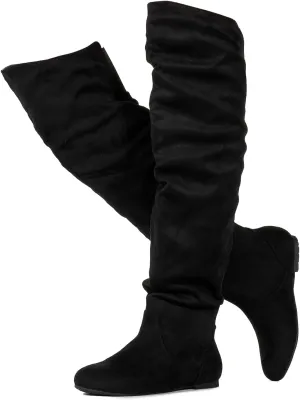 RF ROOM OF FASHION Women's Over The Knee Flat Heel Slouchy Boots (Available in Regular and Wide Calf)