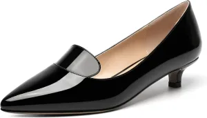 ROSERWISH Womens Office Slip On Pointed Toe Patent Casual Work Kitten Low Heel Pumps Dress Shoes 1.5 Inch