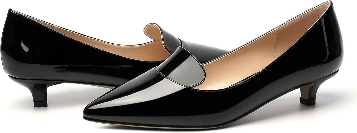 ROSERWISH Womens Office Slip On Pointed Toe Patent Casual Work Kitten Low Heel Pumps Dress Shoes 1.5 Inch