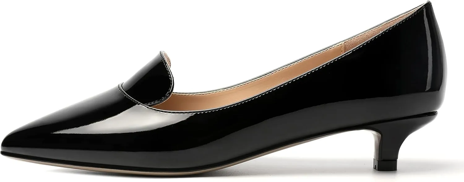 ROSERWISH Womens Office Slip On Pointed Toe Patent Casual Work Kitten Low Heel Pumps Dress Shoes 1.5 Inch
