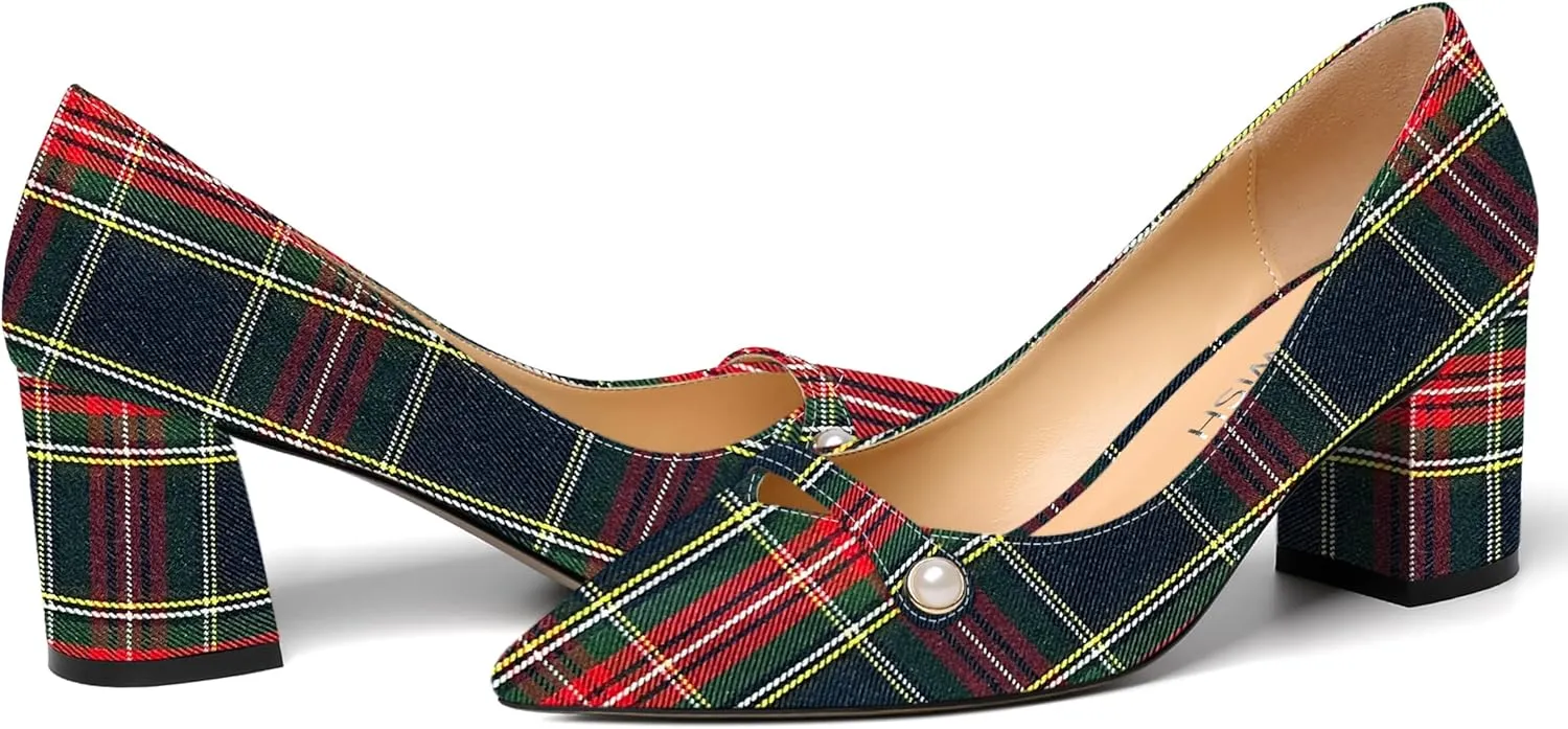 ROSERWISH Womens Patent Party Pointed Toe Slip On Fashion Casual Block Mid Heel Pumps Dress Shoes 2.5 Inch