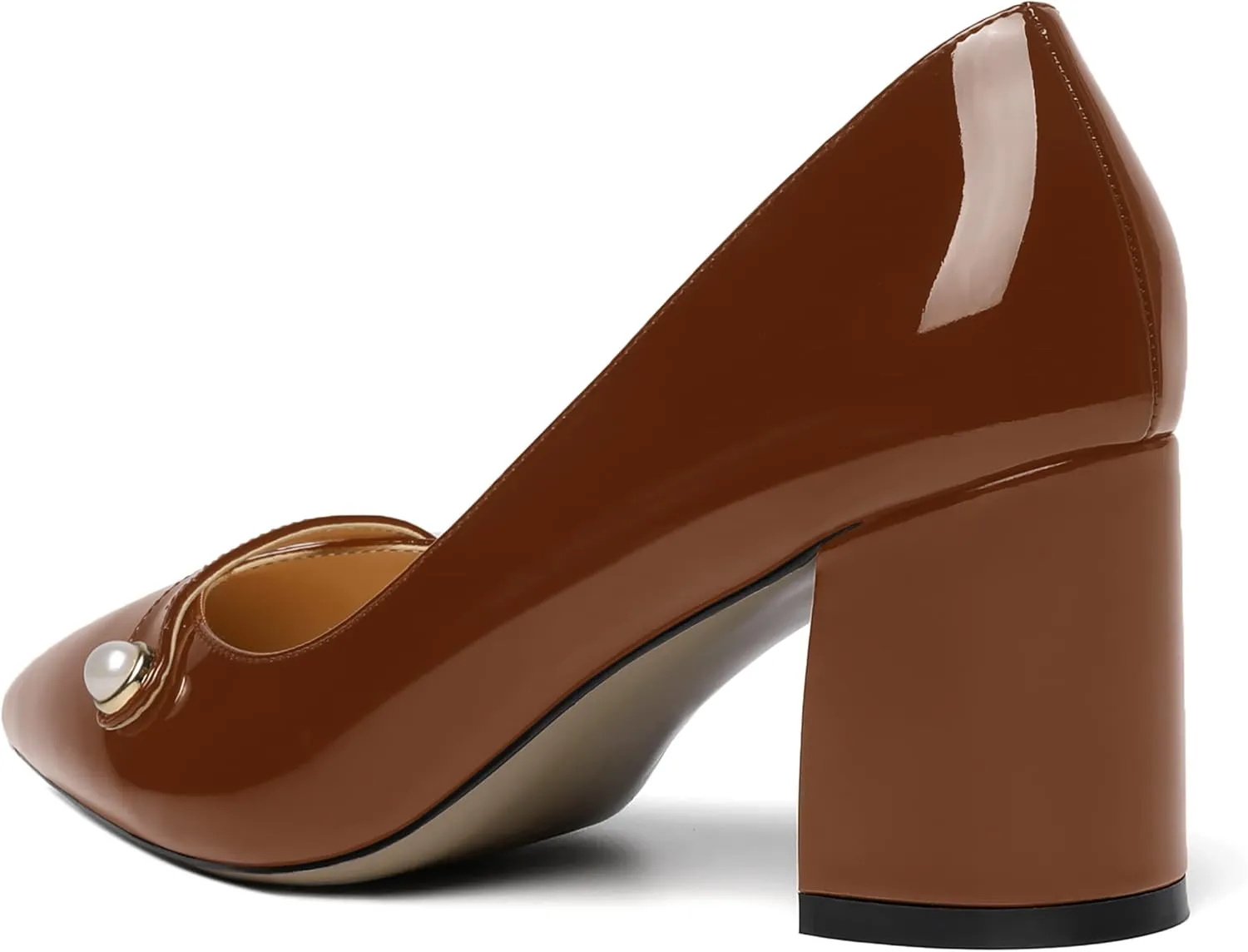 ROSERWISH Womens Patent Party Pointed Toe Slip On Fashion Casual Block Mid Heel Pumps Dress Shoes 2.5 Inch