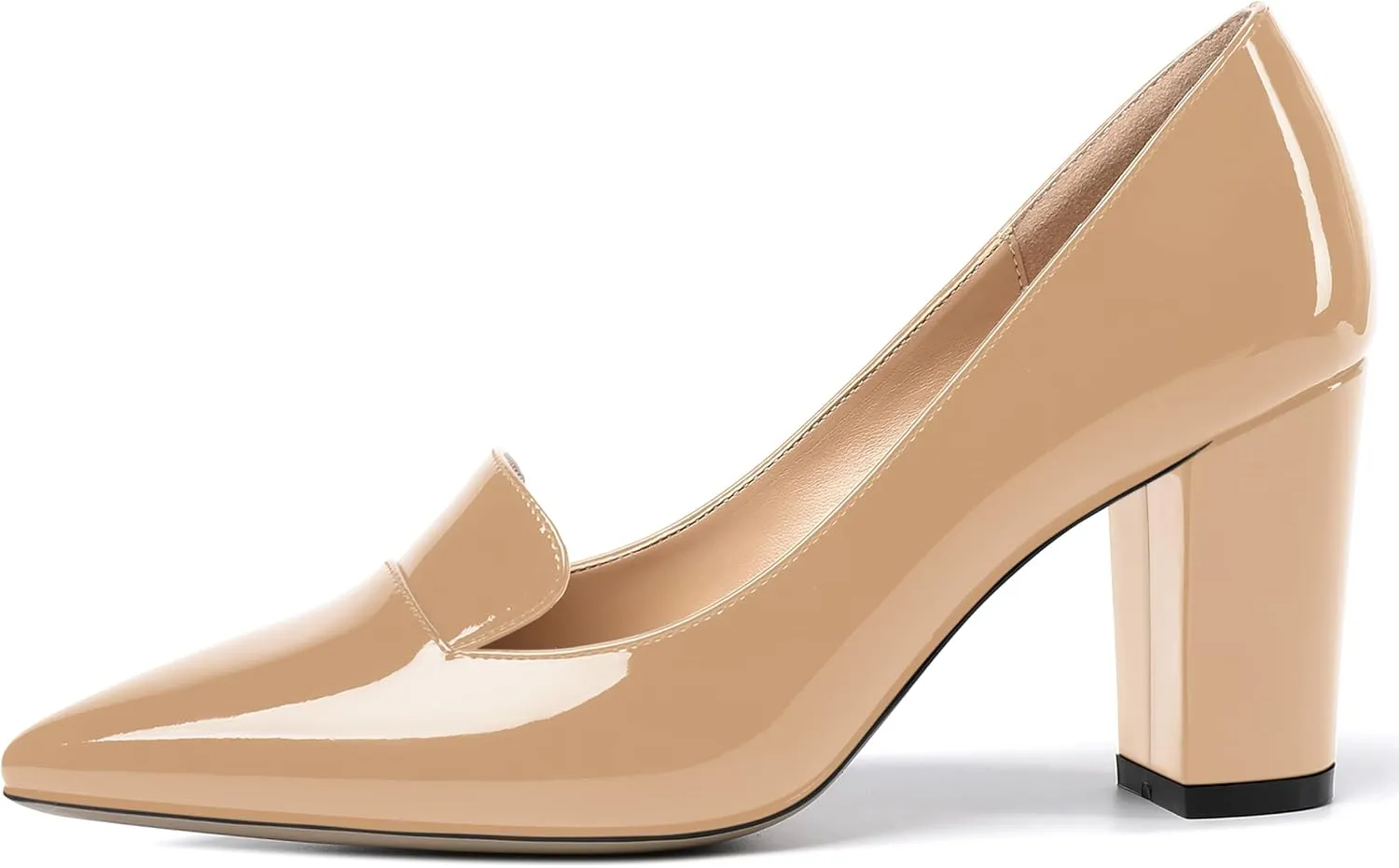 ROSERWISH Womens Pointed Toe Patent Casual Slip On Fashion Work Block High Heel Pumps Dress Shoes 3.5 Inch