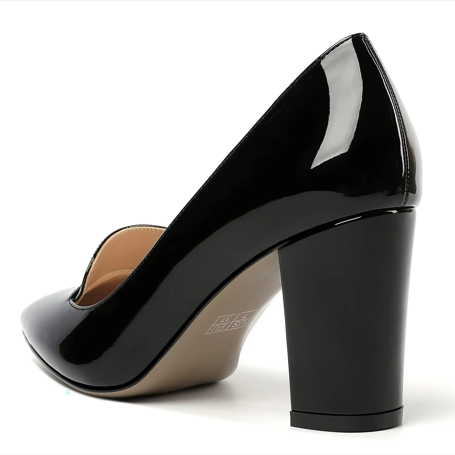 ROSERWISH Womens Pointed Toe Patent Casual Slip On Fashion Work Block High Heel Pumps Dress Shoes 3.5 Inch
