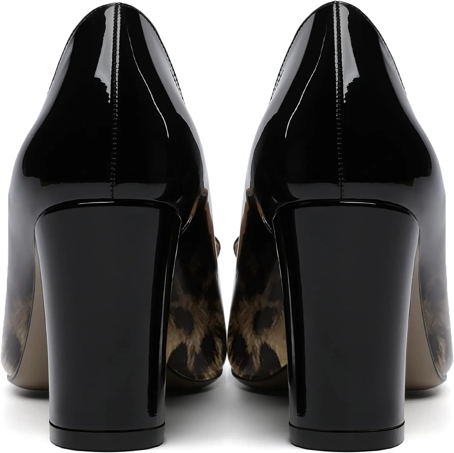 ROSERWISH Womens Pointed Toe Patent Casual Slip On Fashion Work Block High Heel Pumps Dress Shoes 3.5 Inch