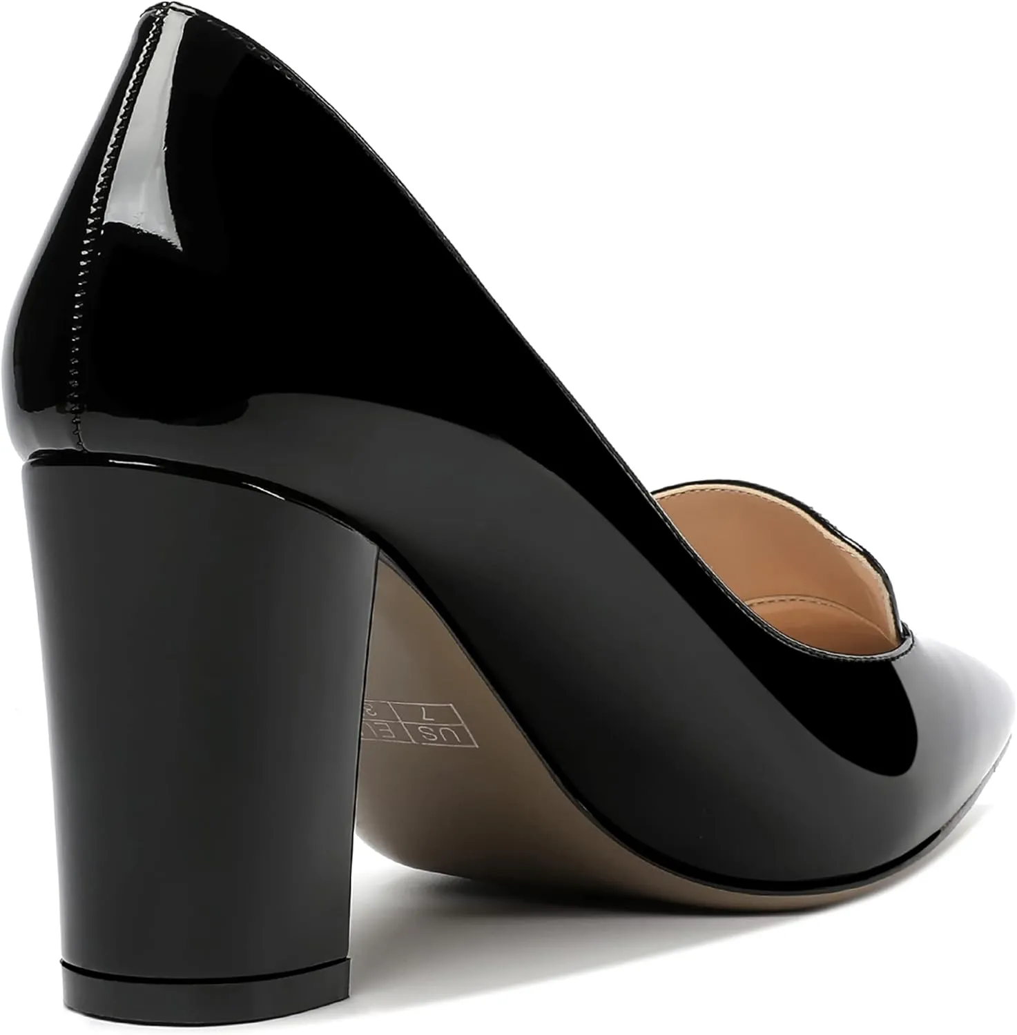 ROSERWISH Womens Pointed Toe Patent Casual Slip On Fashion Work Block High Heel Pumps Dress Shoes 3.5 Inch