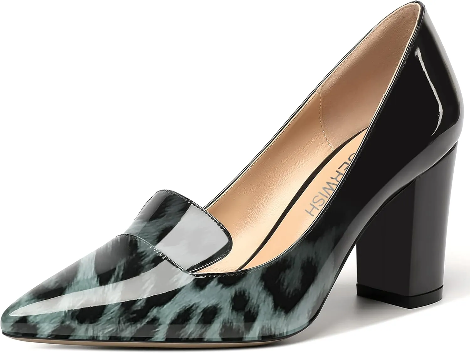 ROSERWISH Womens Pointed Toe Patent Casual Slip On Fashion Work Block High Heel Pumps Dress Shoes 3.5 Inch