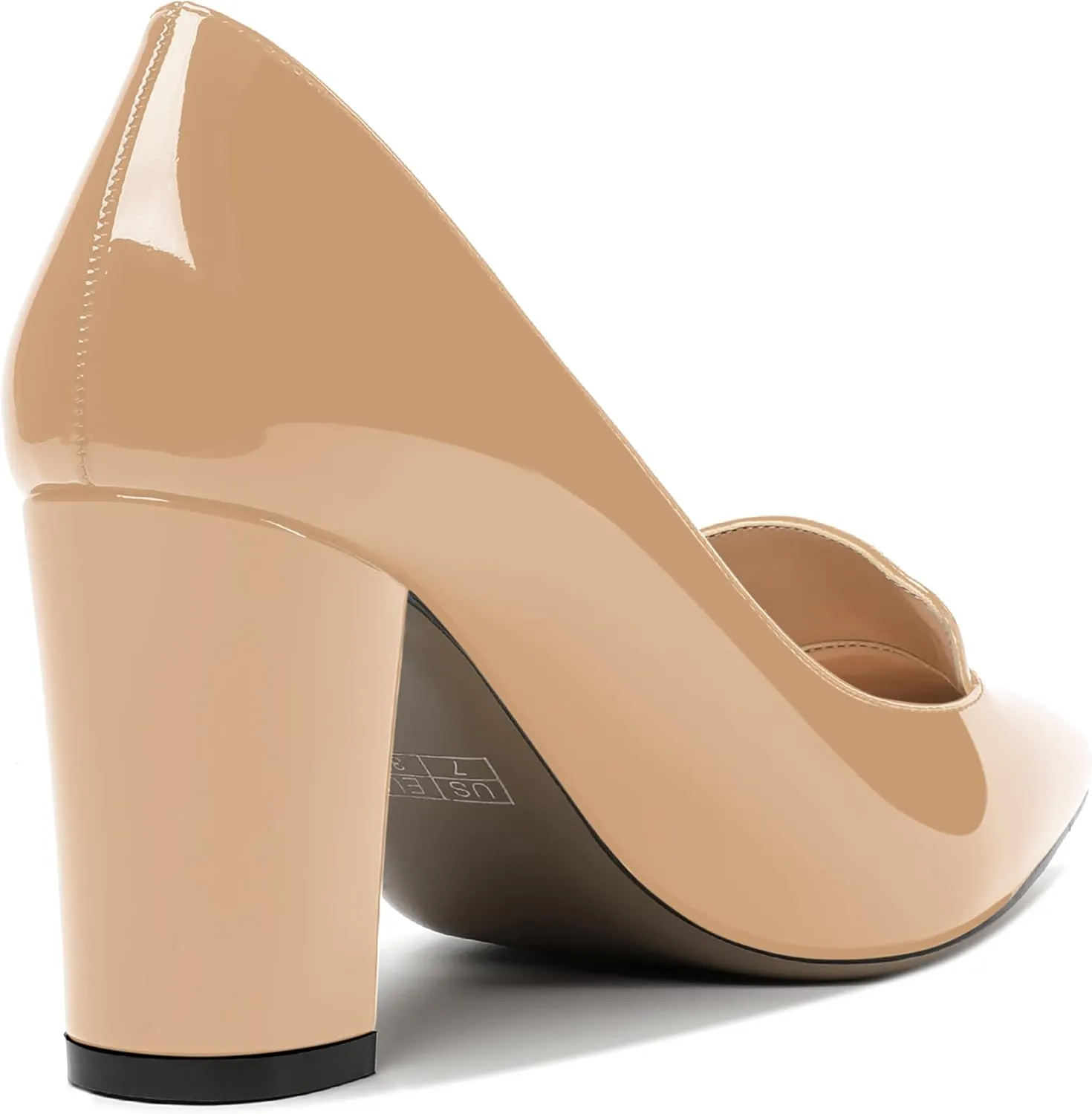 ROSERWISH Womens Pointed Toe Patent Casual Slip On Fashion Work Block High Heel Pumps Dress Shoes 3.5 Inch