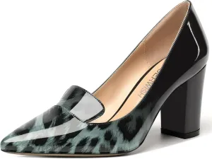 ROSERWISH Womens Pointed Toe Patent Casual Slip On Fashion Work Block High Heel Pumps Dress Shoes 3.5 Inch