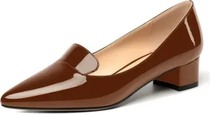 ROSERWISH Womens Slip On Patent Pointed Toe Casual Fashion Work Chunky Low Heel Pumps Shoes 1.5 Inch