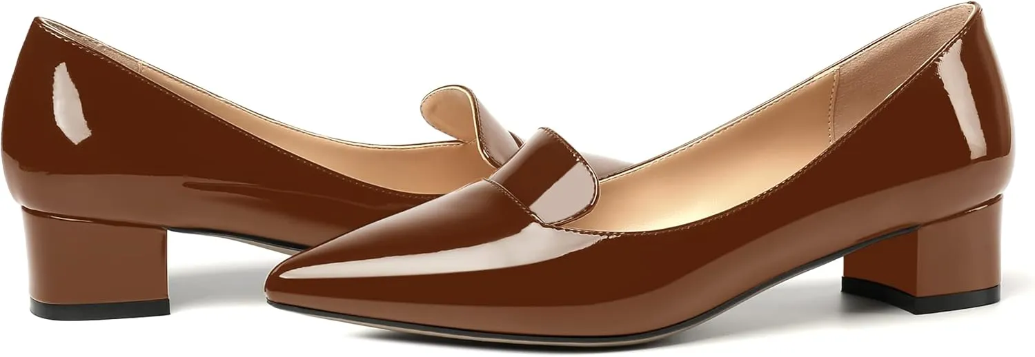 ROSERWISH Womens Slip On Patent Pointed Toe Casual Fashion Work Chunky Low Heel Pumps Shoes 1.5 Inch