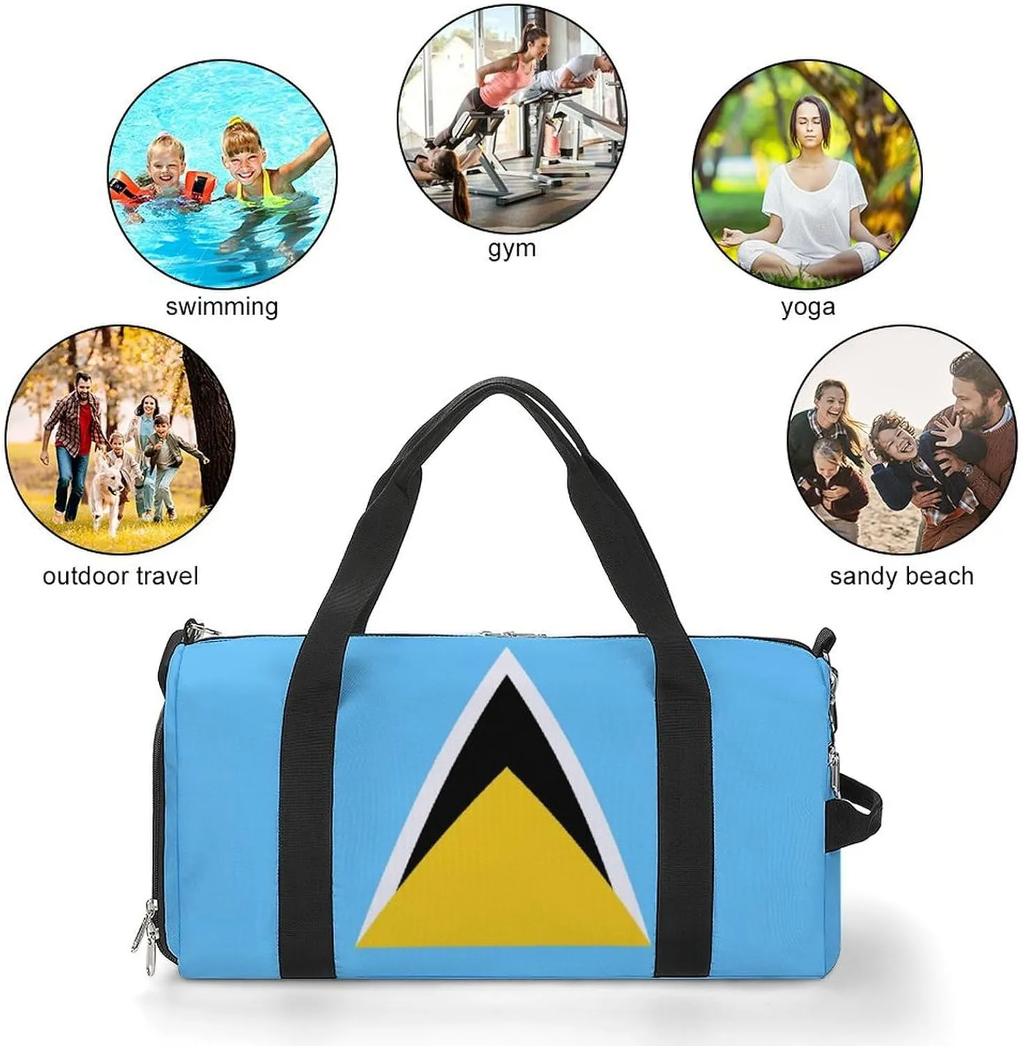 Saint Lucia Flag Gym Duffel Bag for Men Women Shoe Compartment Waterproof Lightweight Weekender