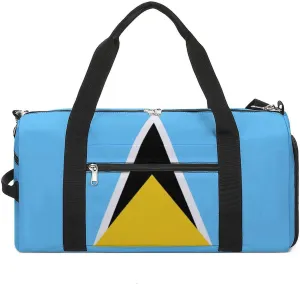Saint Lucia Flag Gym Duffel Bag for Men Women Shoe Compartment Waterproof Lightweight Weekender