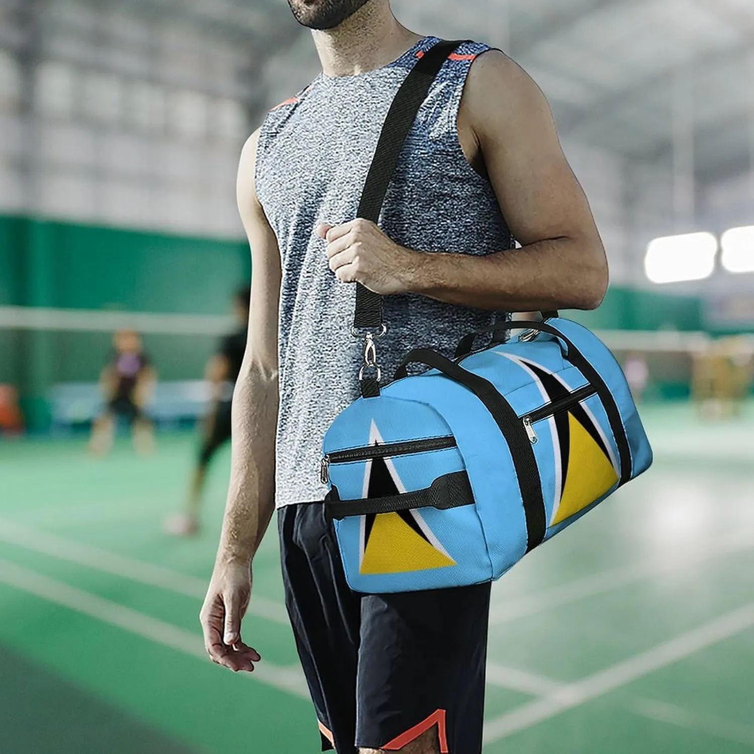 Saint Lucia Flag Gym Duffel Bag for Men Women Shoe Compartment Waterproof Lightweight Weekender